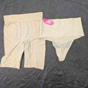 Maidenform And Jockey Nude Shapewear Set High Waist Shorts - Lace Thong Womens M